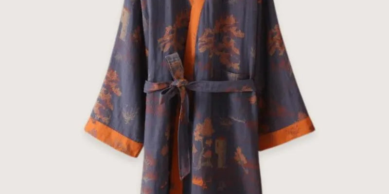 Kimono peignoir orange homme - Style japonais luxe-Kimikono