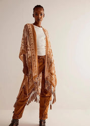 Kimono plage poncho brique rosé - Bohème & chic-Kimikono