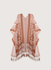 Kimono plage poncho brique rosé - Bohème & chic-Kimikono