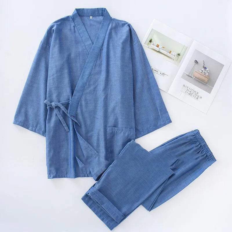 Kimono pyjama bleu femme - Lin premium confort nuit-Kimikono