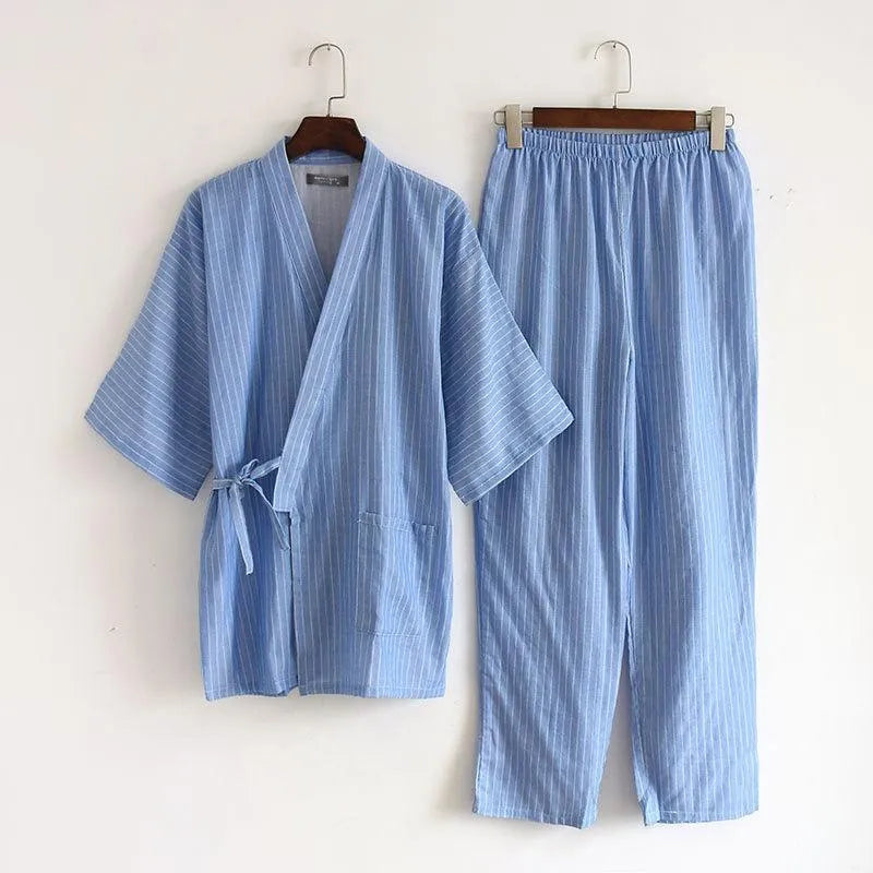 Kimono pyjama bleu femme - Lin premium confort nuit-Kimikono