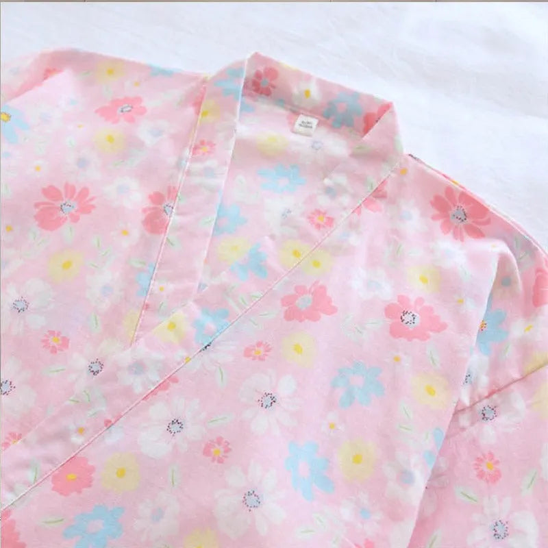 Kimono pyjama femme rose fleurie - Confort zen-Kimikono