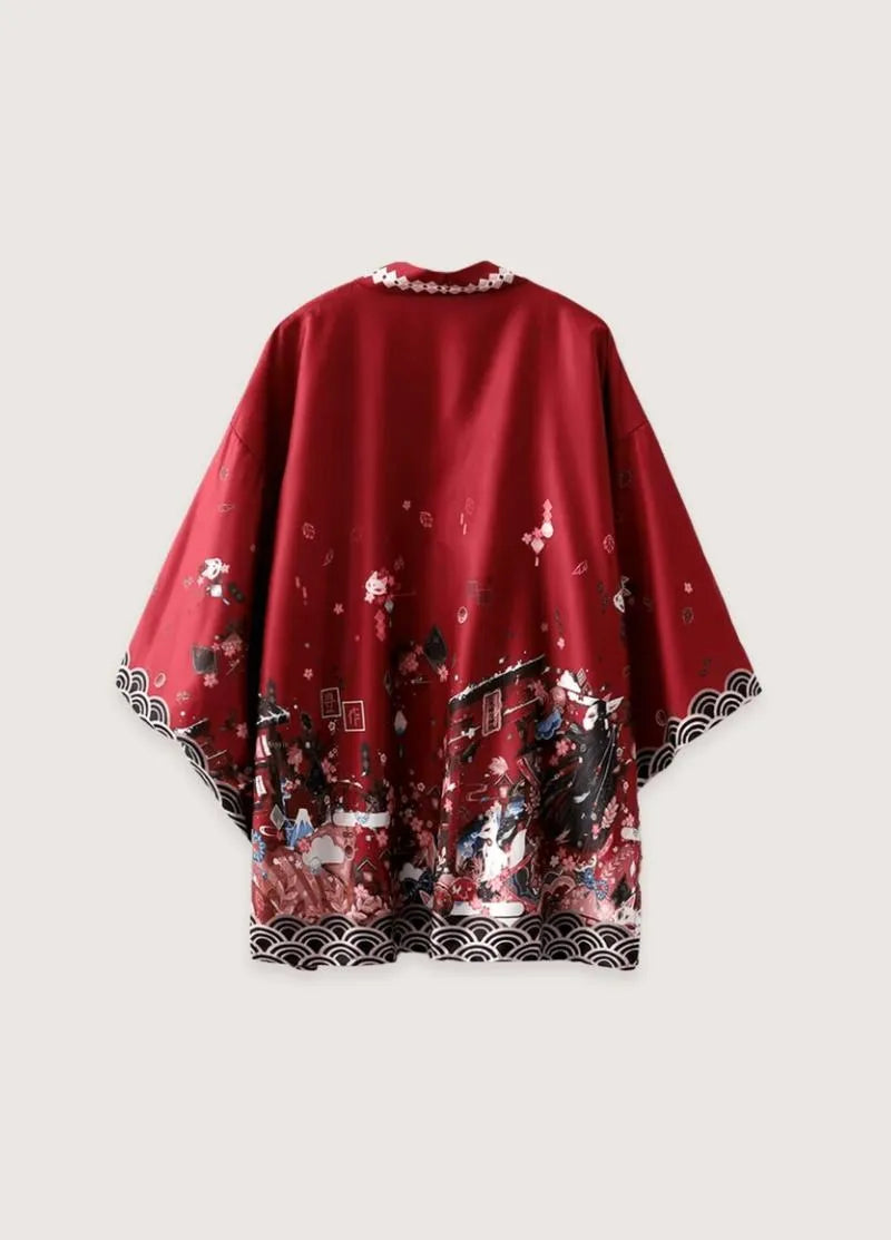 Kimono rouge homme mystique - Élégance japonaise-Kimikono
