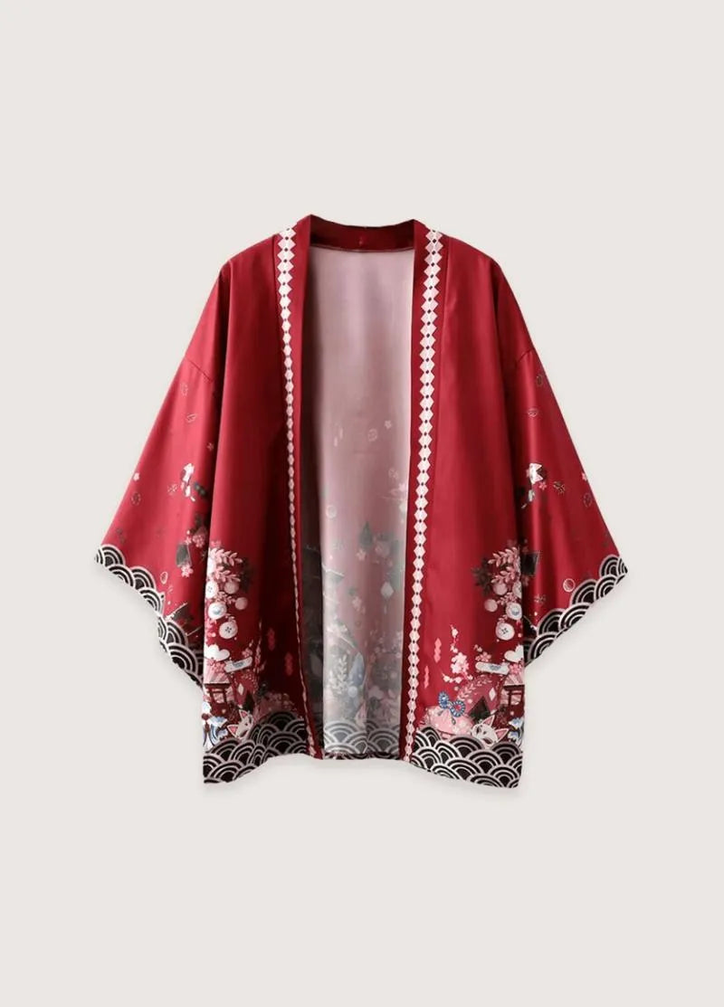 Kimono rouge homme mystique - Élégance japonaise-Kimikono