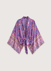 Kimono t-shirt court violet fleuri - Bohème & chic-Kimikono