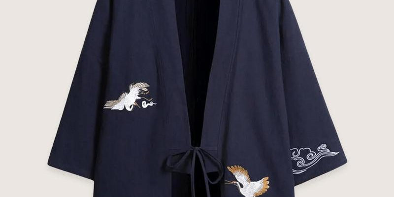 Kimono veste homme bleu marine en lin - Élégance zen-Kimikono
