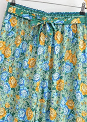 Pantalon kimono bleu fleuri - Femme style japonais-Kimikono