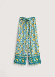 Pantalon kimono bleu fleuri - Femme style japonais-Kimikono