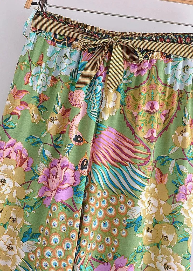 Pantalon kimono bohème paon - Fluide & élégant-Kimikono