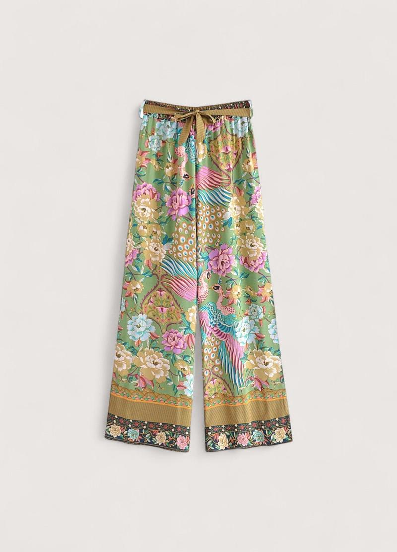 Pantalon kimono bohème paon - Fluide & élégant-Kimikono