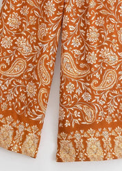 Pantalon kimono orange fleuri - Fluide & élégant-Kimikono