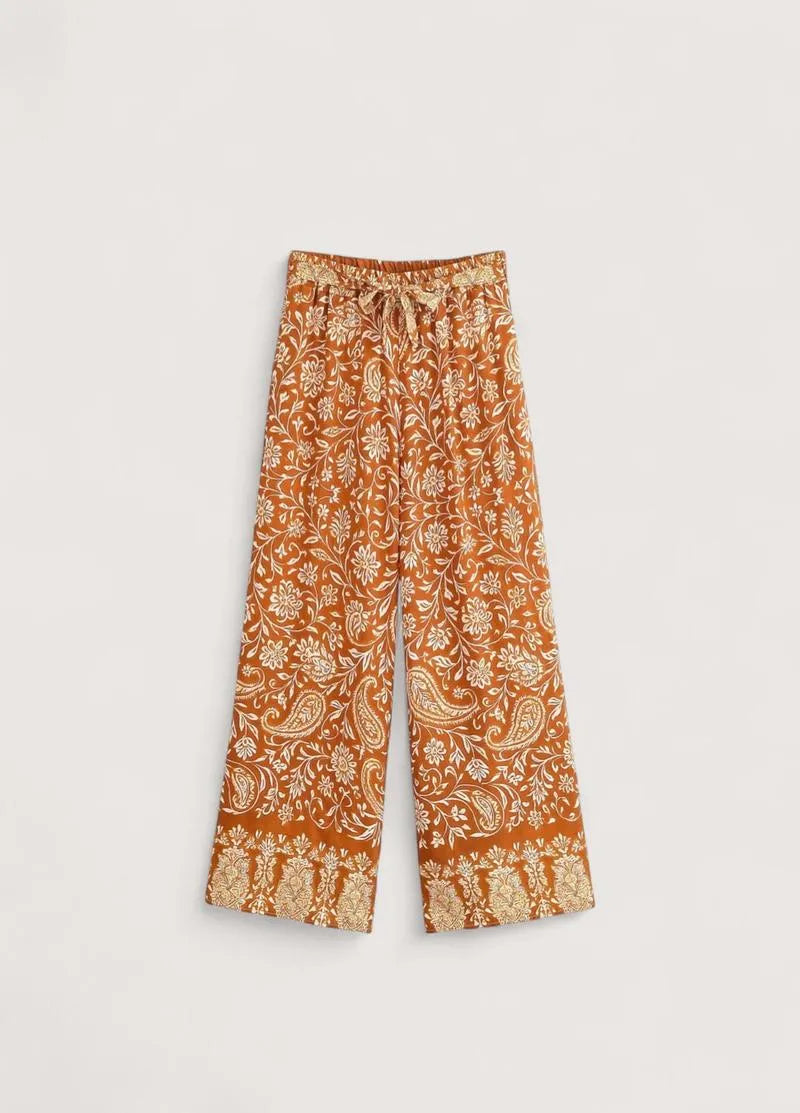 Pantalon kimono orange fleuri - Fluide & élégant-Kimikono