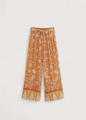 Pantalon kimono orange fleuri - Fluide & élégant-Kimikono