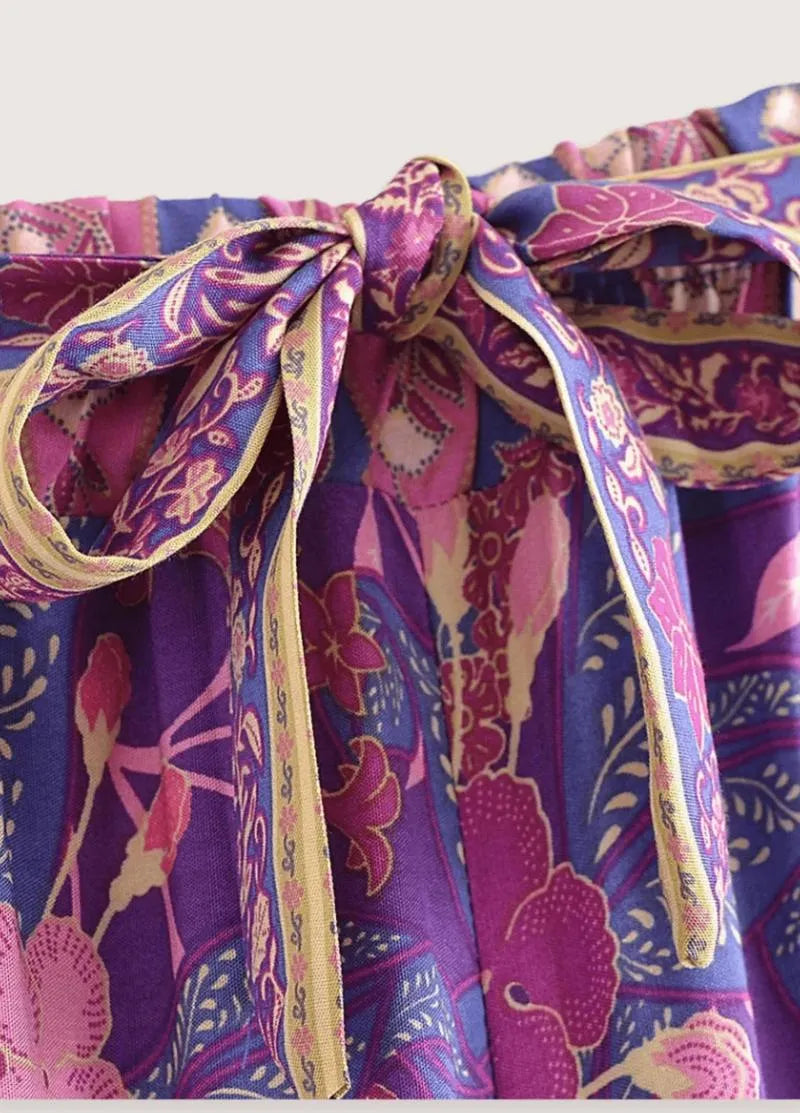Pantalon kimono violet fleuri - Femme élégante & fluide-Kimikono