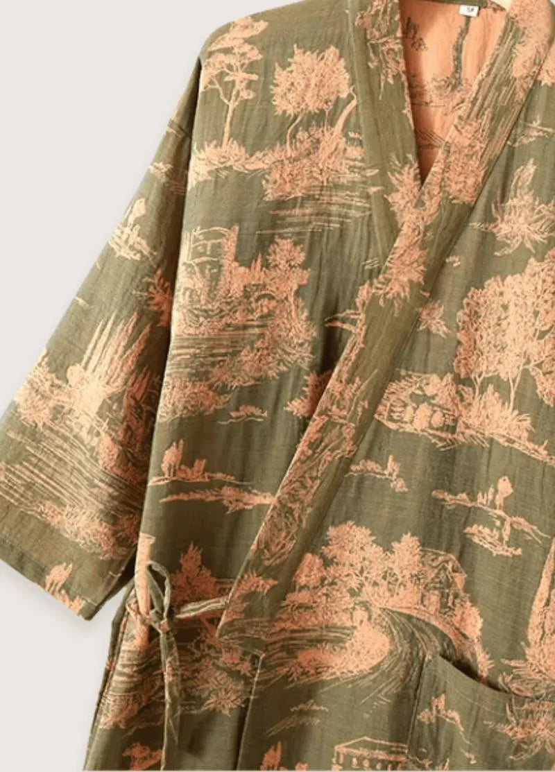 Peignoir kimono pour homme vert - Élégant et doux-Kimikono