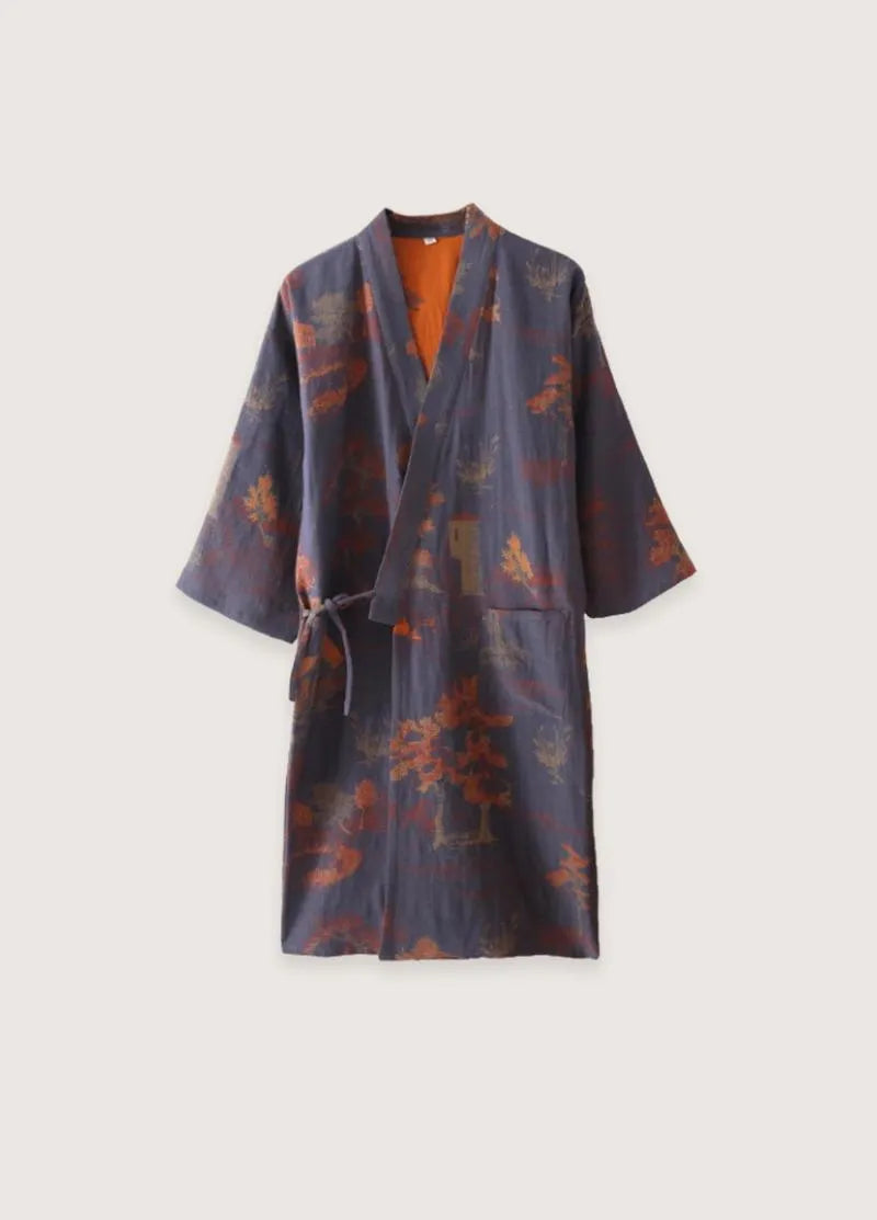 Peignoir style kimono bleu pour homme - Confort zen-Kimikono
