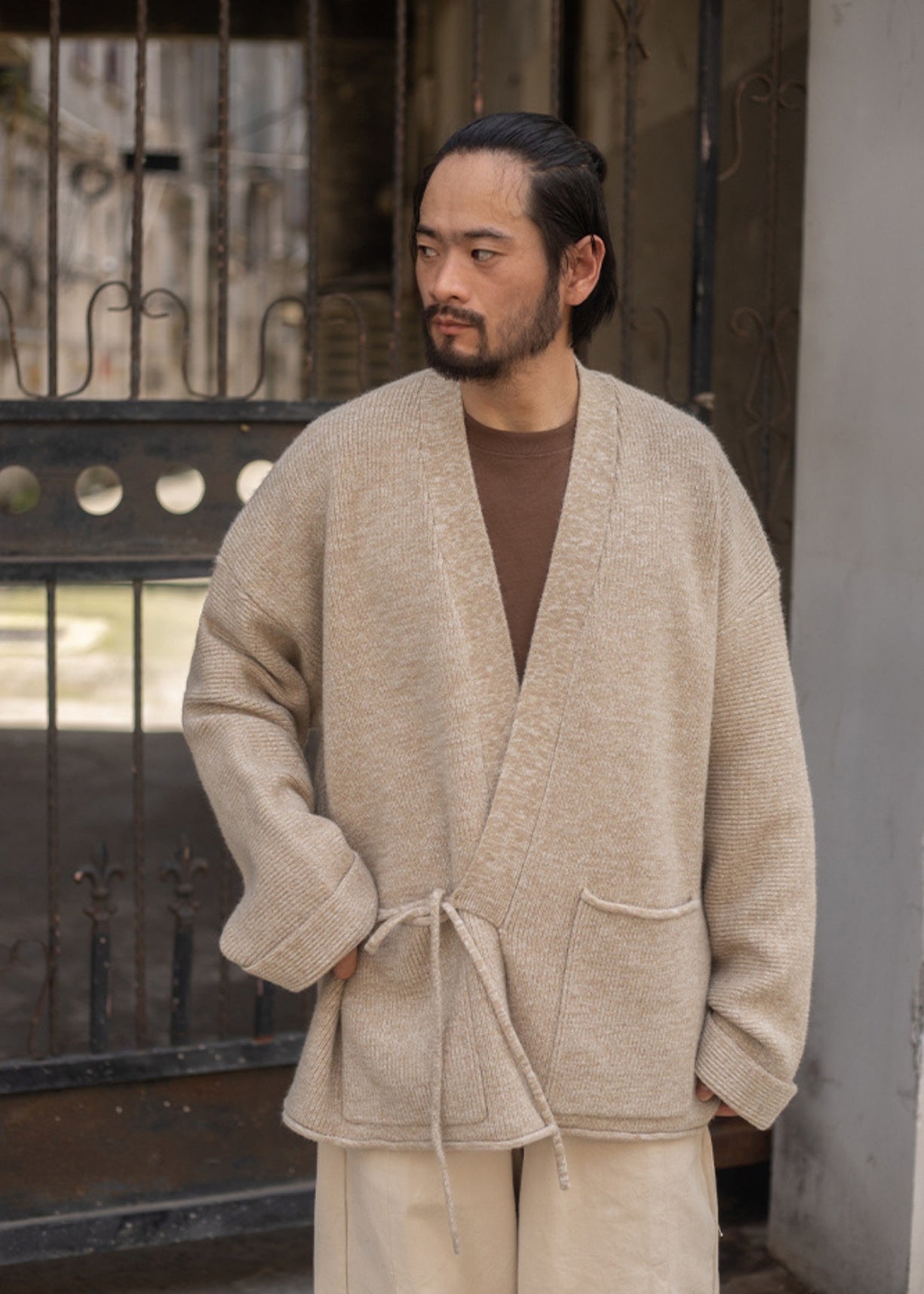 pull kimono laine gris cache coeur