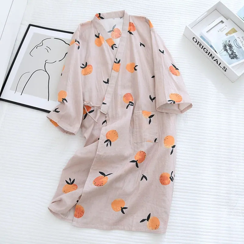 Pyjama japonais kimono orange - Coton doux & confort-Kimikono