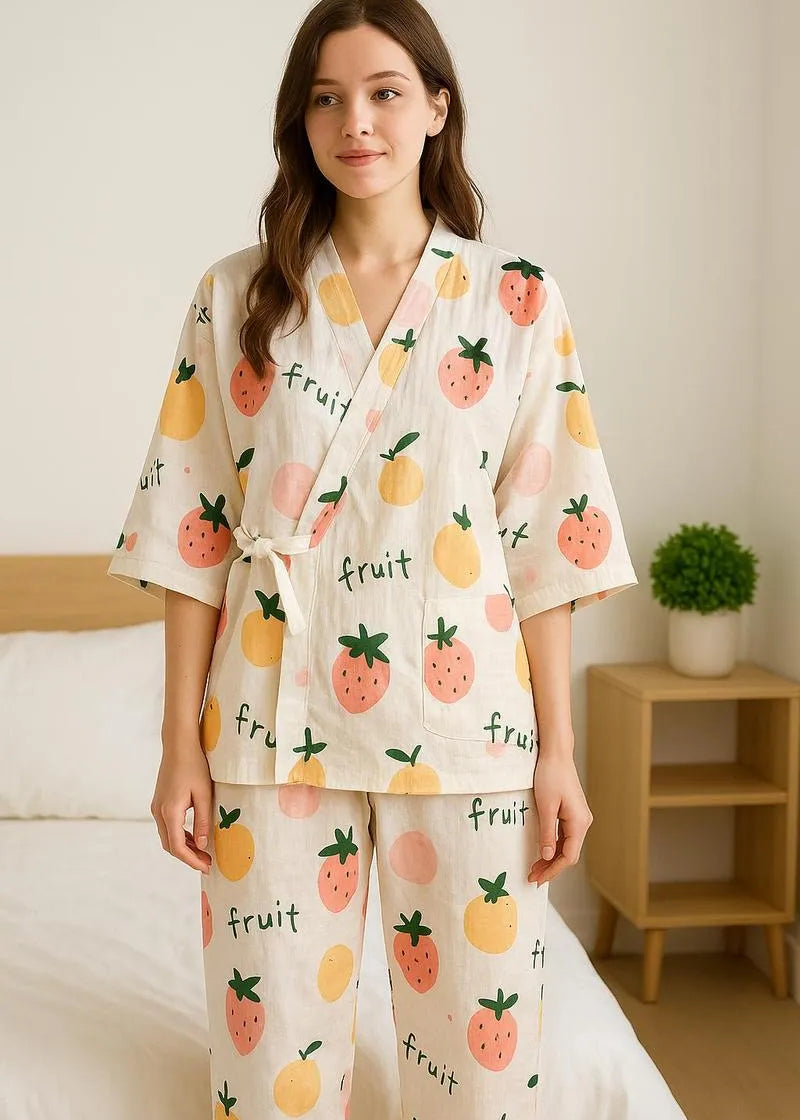 Pyjama kimono coton fruité - Motifs kawaii femme-Kimikono