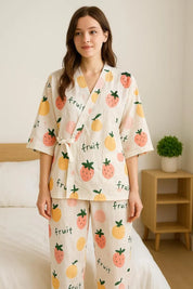 Pyjama kimono coton fruité - Motifs kawaii femme-Kimikono