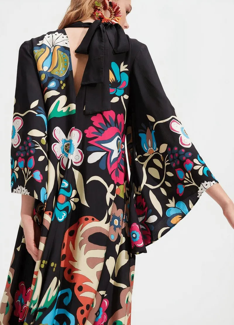 robe kimono floral noir