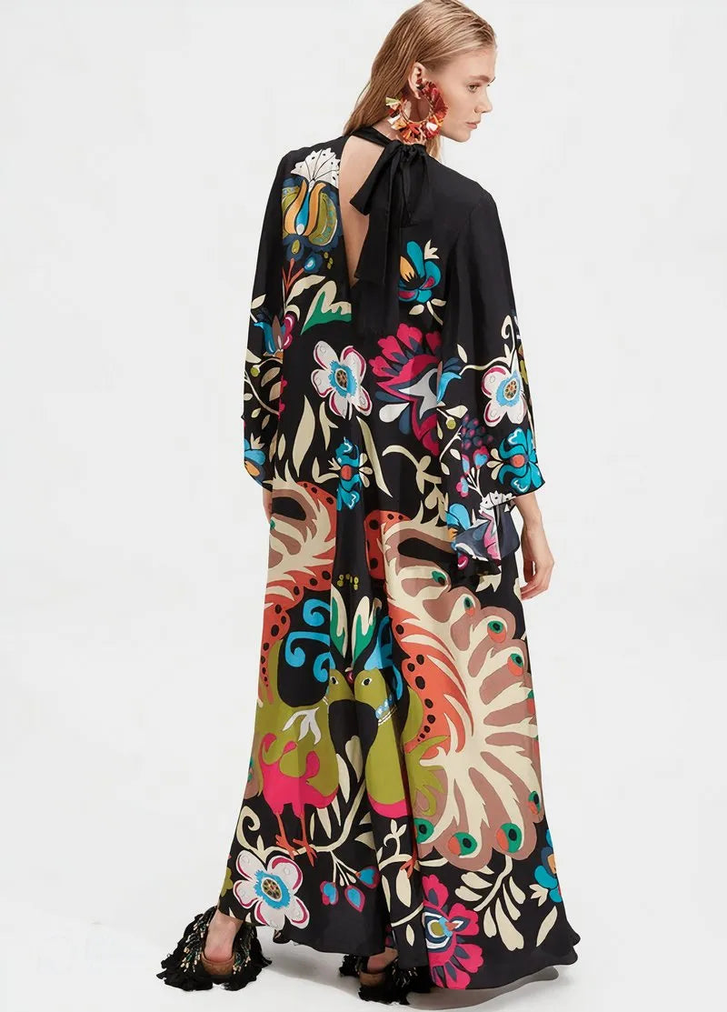 robe kimono noire fleurie