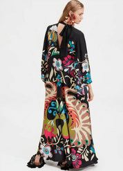 robe kimono noire fleurie