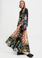 robe kimono noir à fleurs