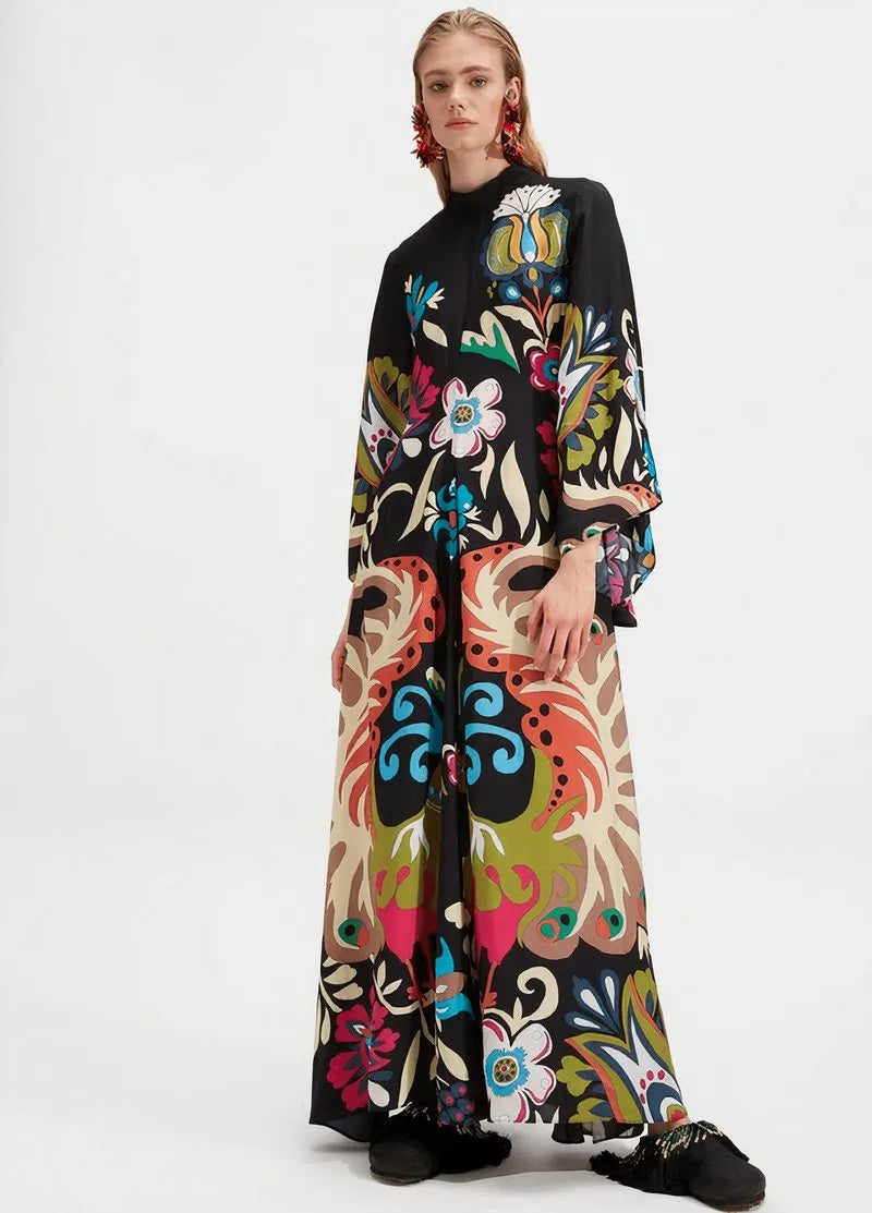 robe kimono black floral