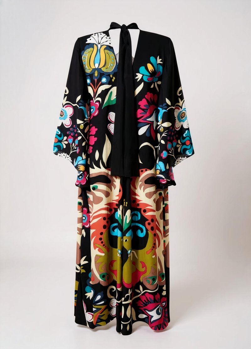 kimono robe florale black