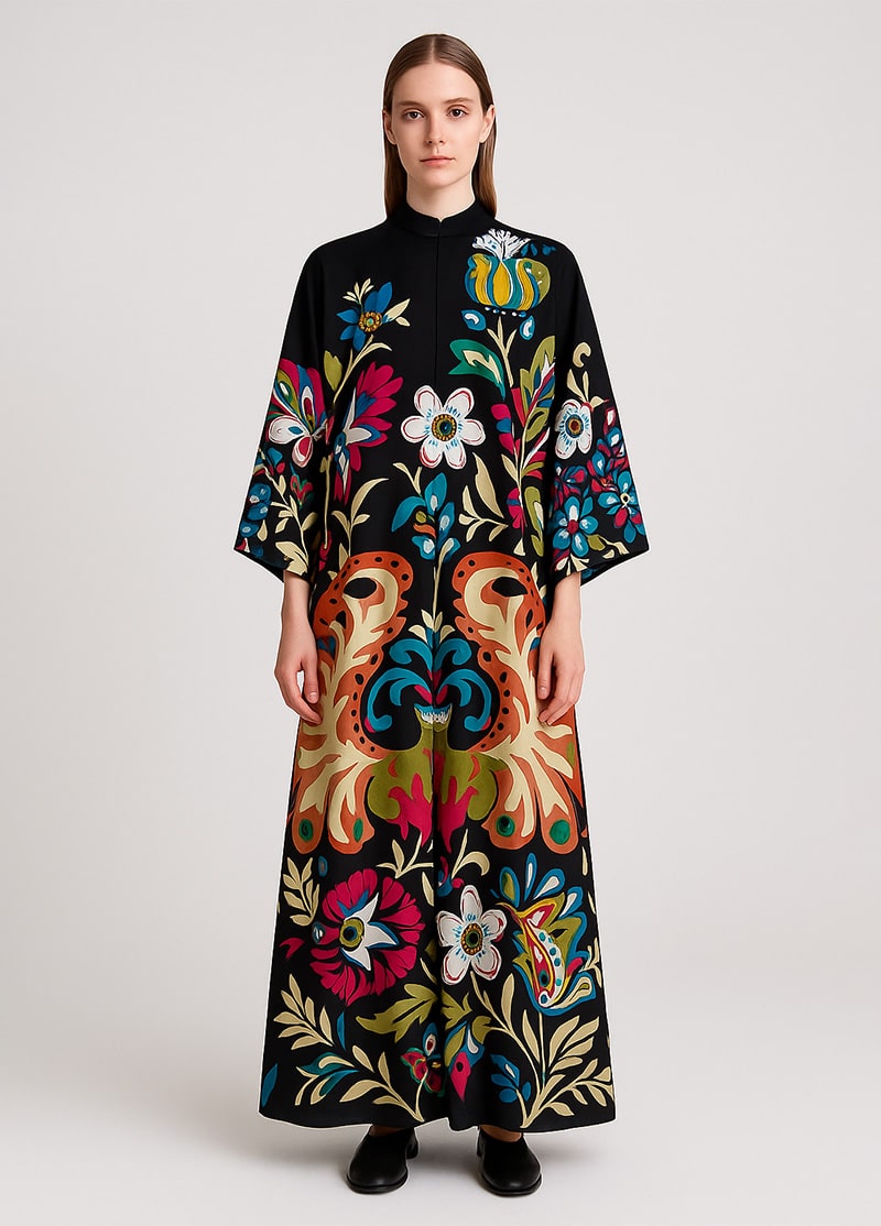 robe kimono black floral en coton