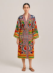 robe kimono imprimé mosaïque en coton pour femme