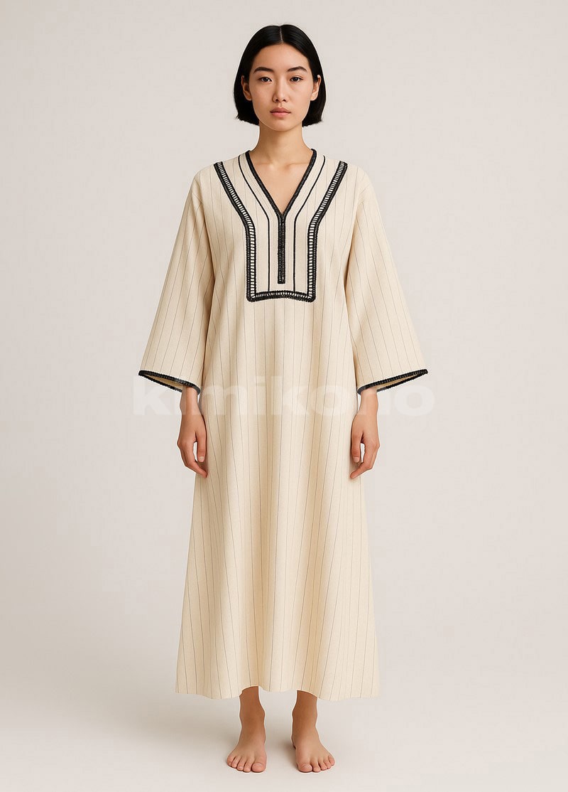 robe kimono japonais en coton beige écru pour femme