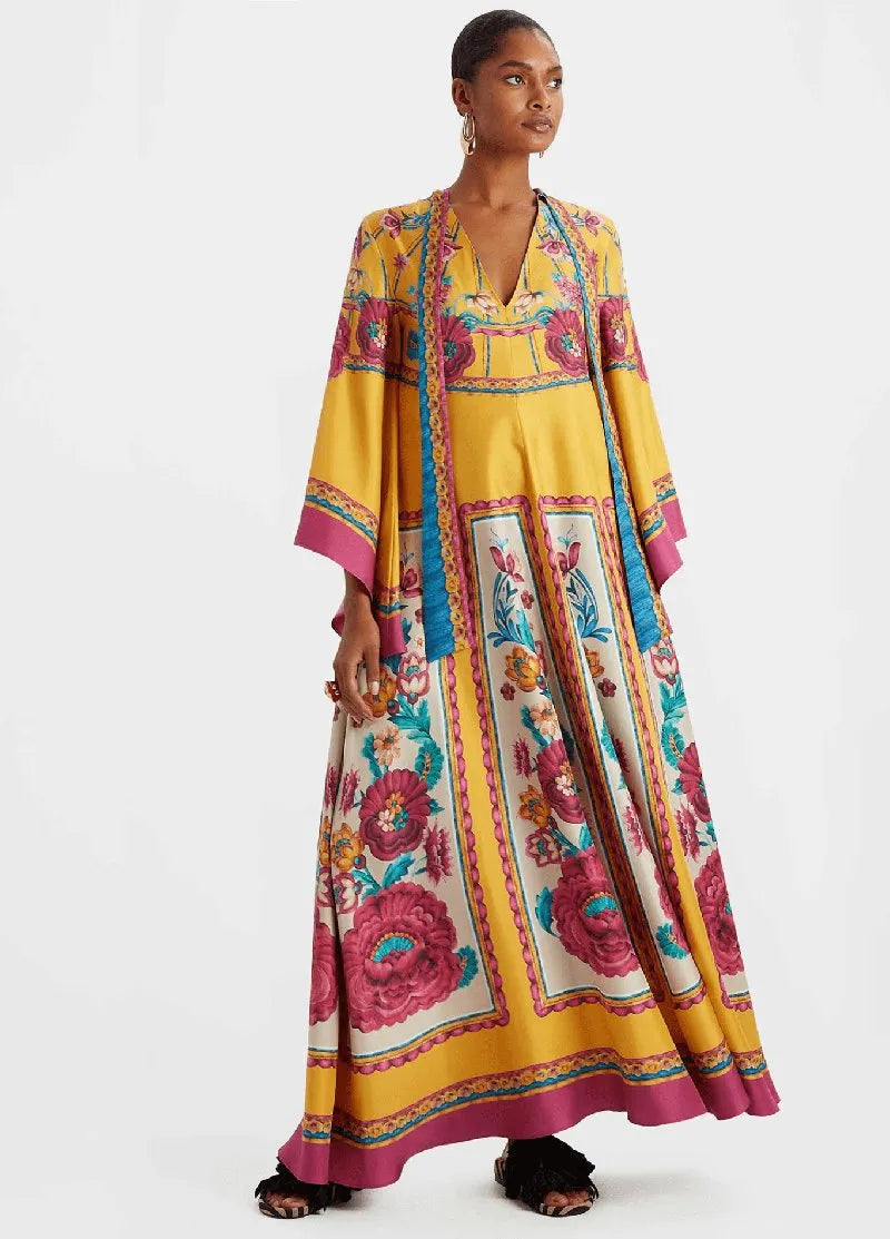 robe kimono jaune femme