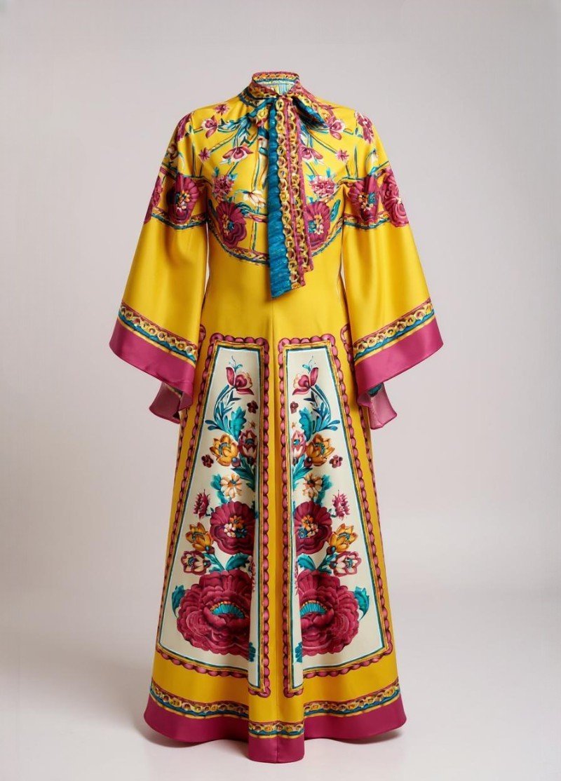 robe femme kimono jaune florale