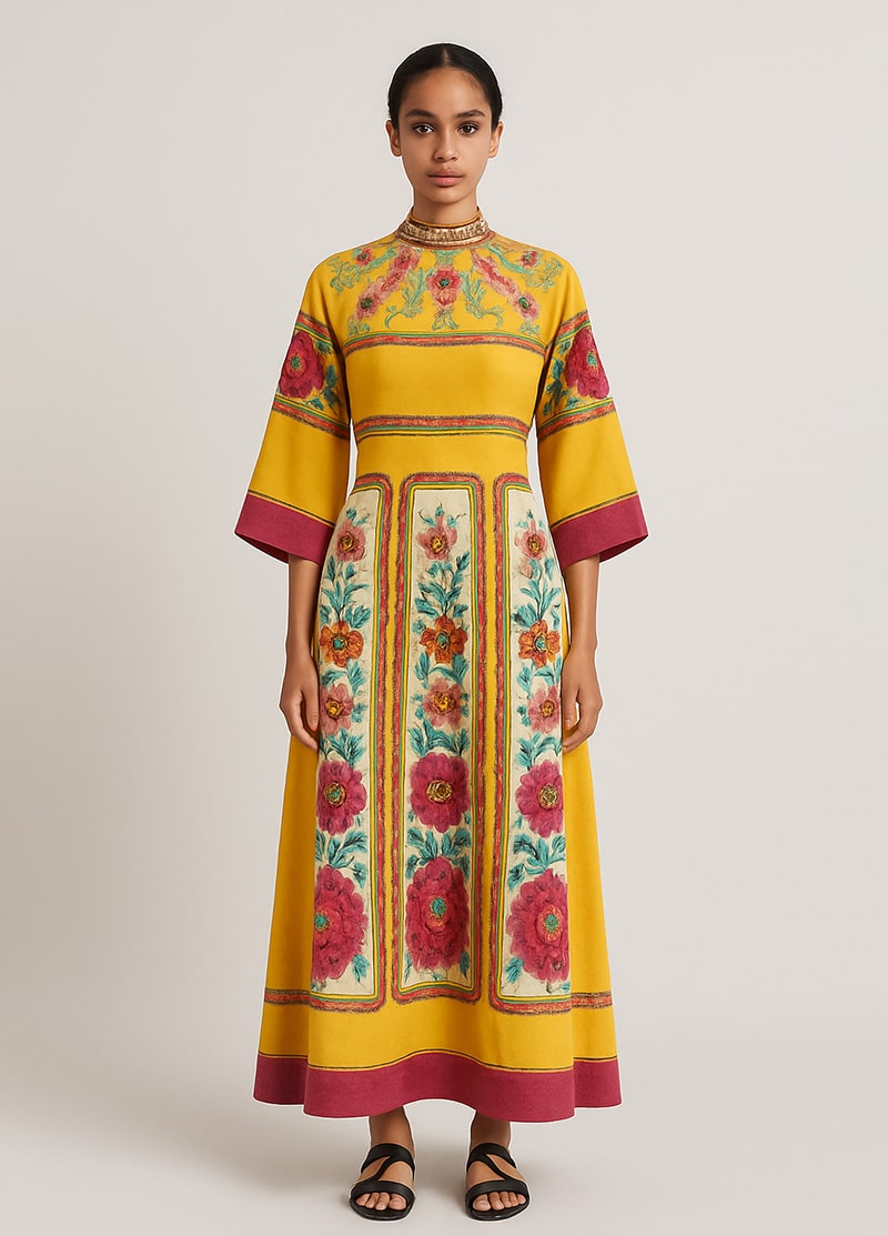 Robe kimono jaune en coton pour femme
