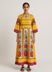 Robe kimono jaune en coton pour femme