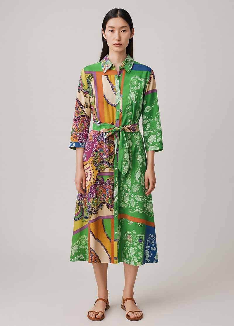 robe kimono mi longue verte pour femme en coton