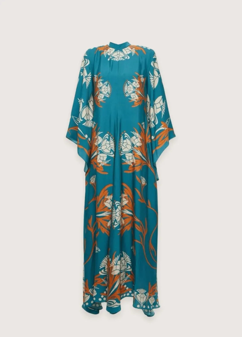 robe bleue turquoise kimono fleur