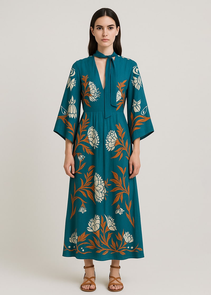 robe kimono turquoise en coton pour femme