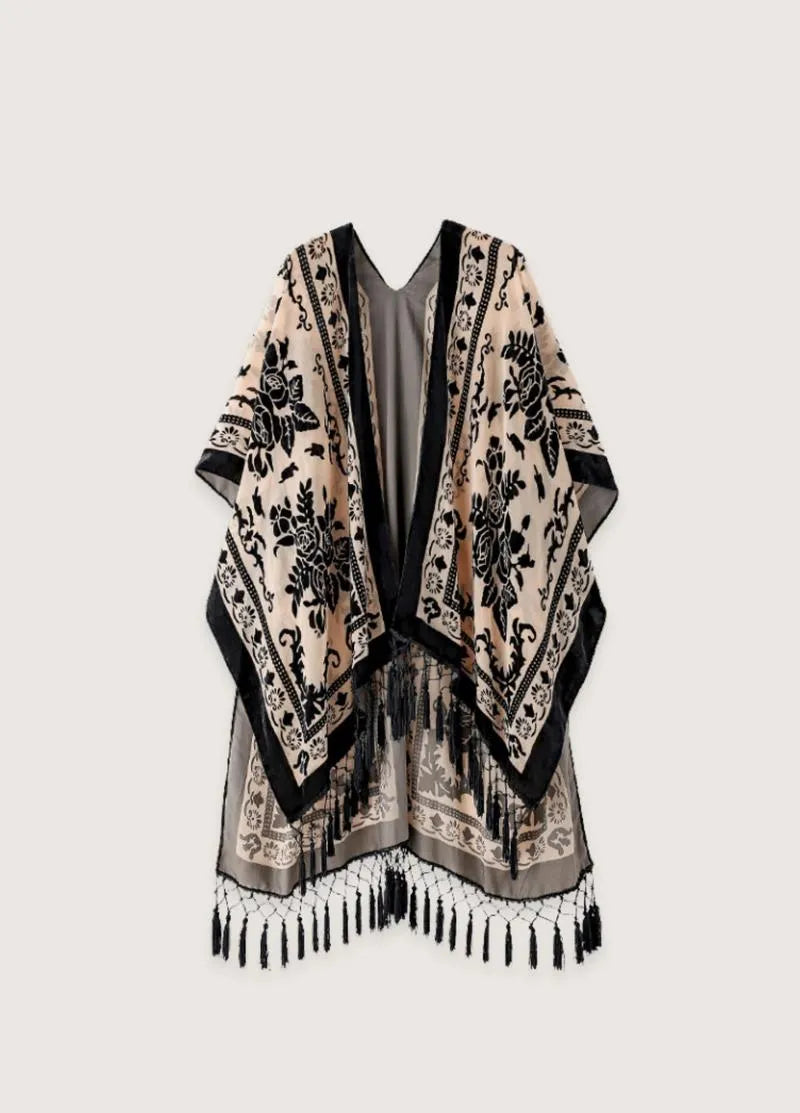 Veste kimono beige et noire - Style unique & chic-Kimikono