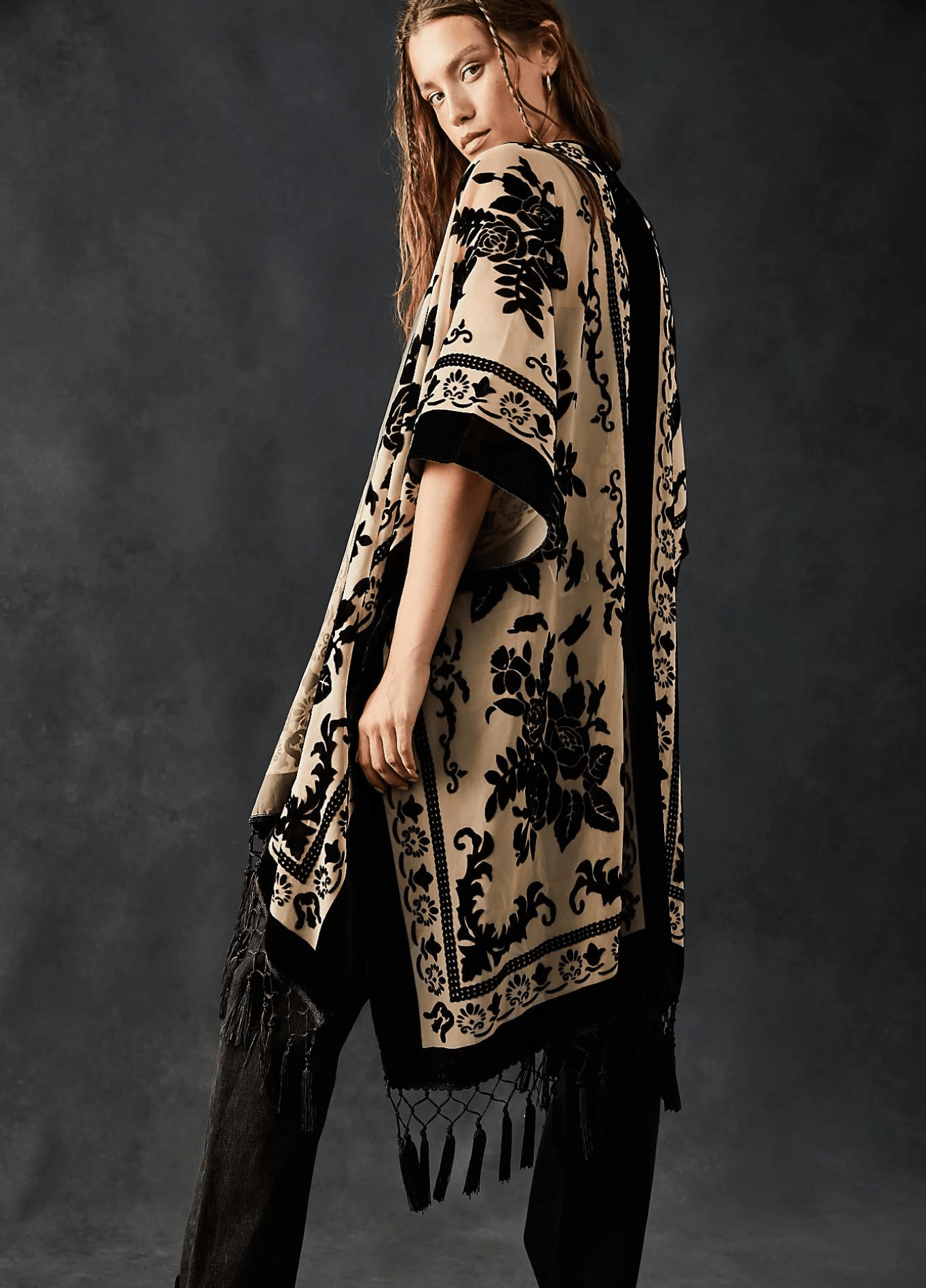 Veste kimono beige et noire | Tsukikage