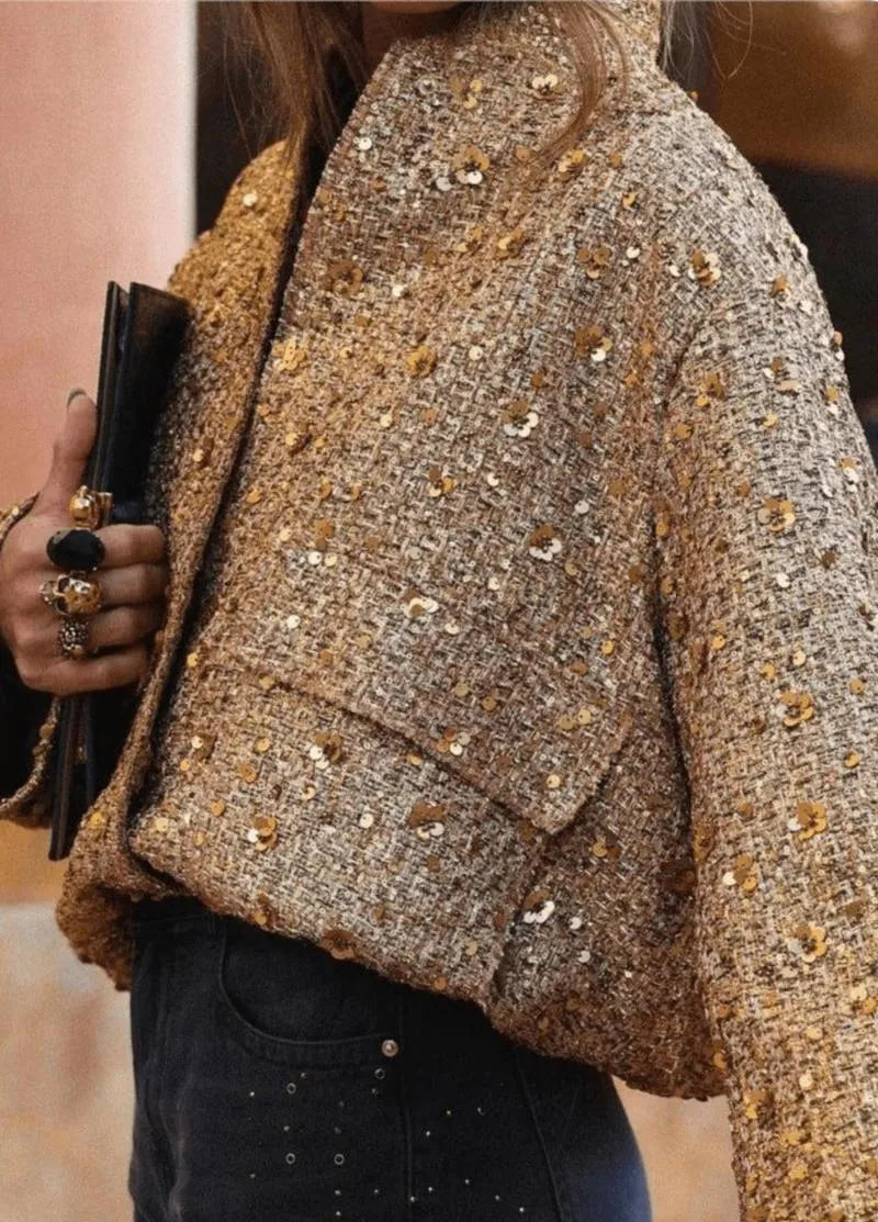 Veste kimono doré à paillettes - Glamour & raffiné-Kimikono