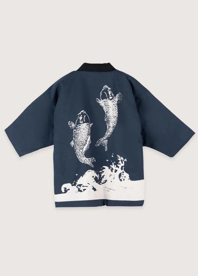 Veste kimono homme japonais bleu - Élégance moderne-Kimikono