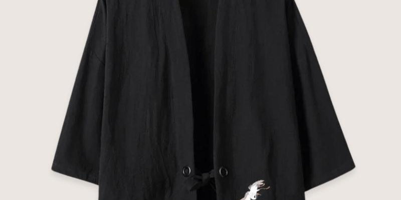 Veste kimono légère homme lin noir - Élégance japonaise-Kimikono