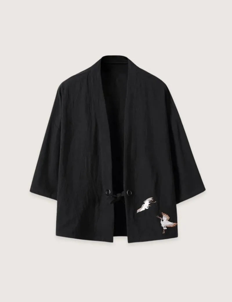 Veste kimono légère homme lin noir - Élégance japonaise-Kimikono