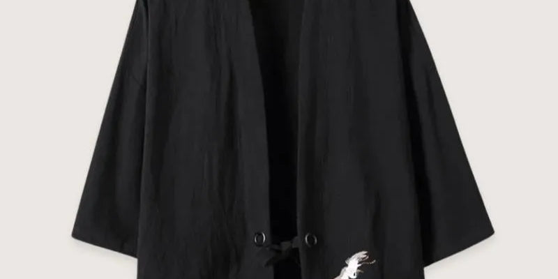 Veste kimono légère homme lin noir - Élégance japonaise-Kimikono