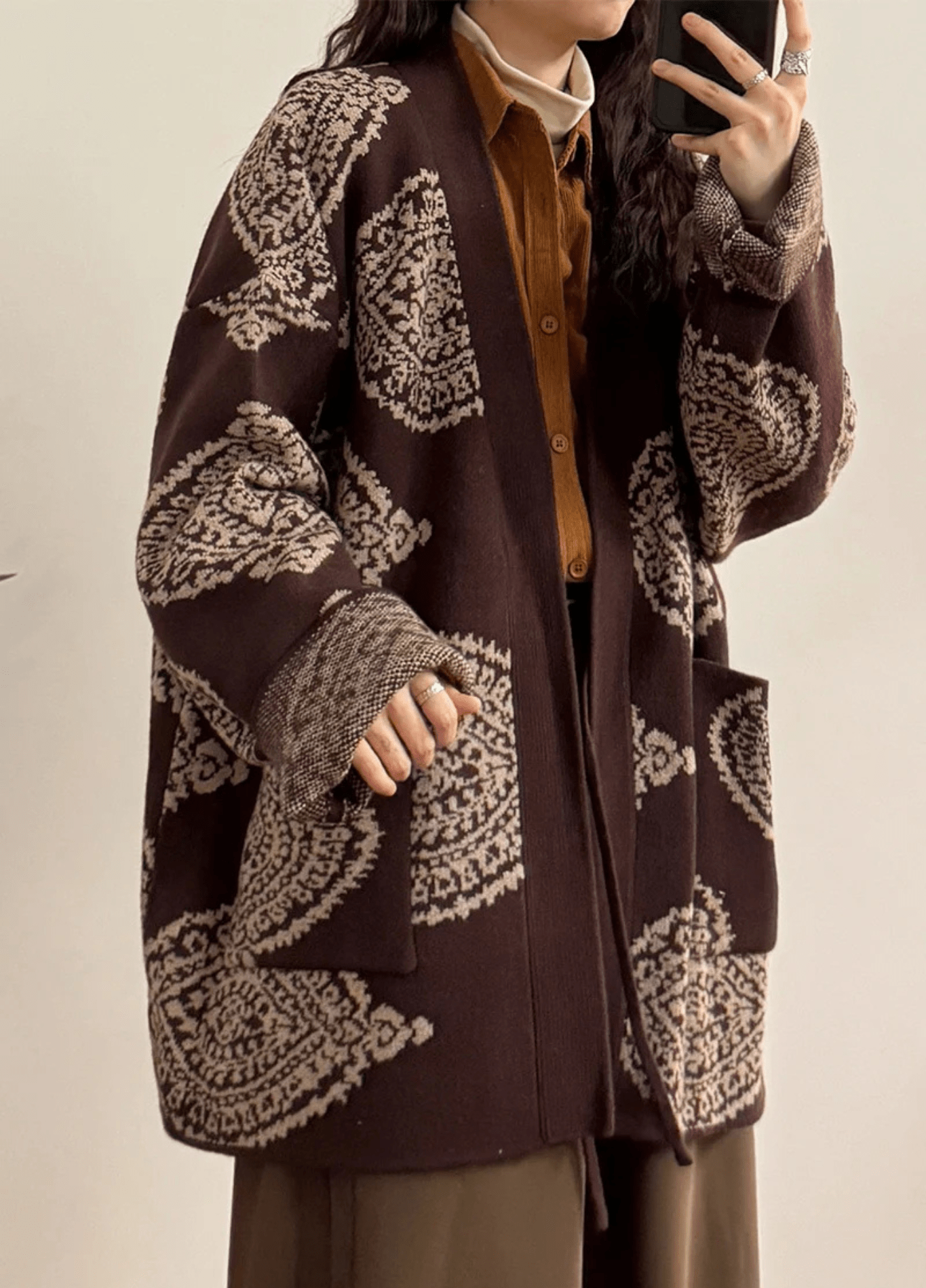 Kimono cardigan femme marron | Tsuchiya