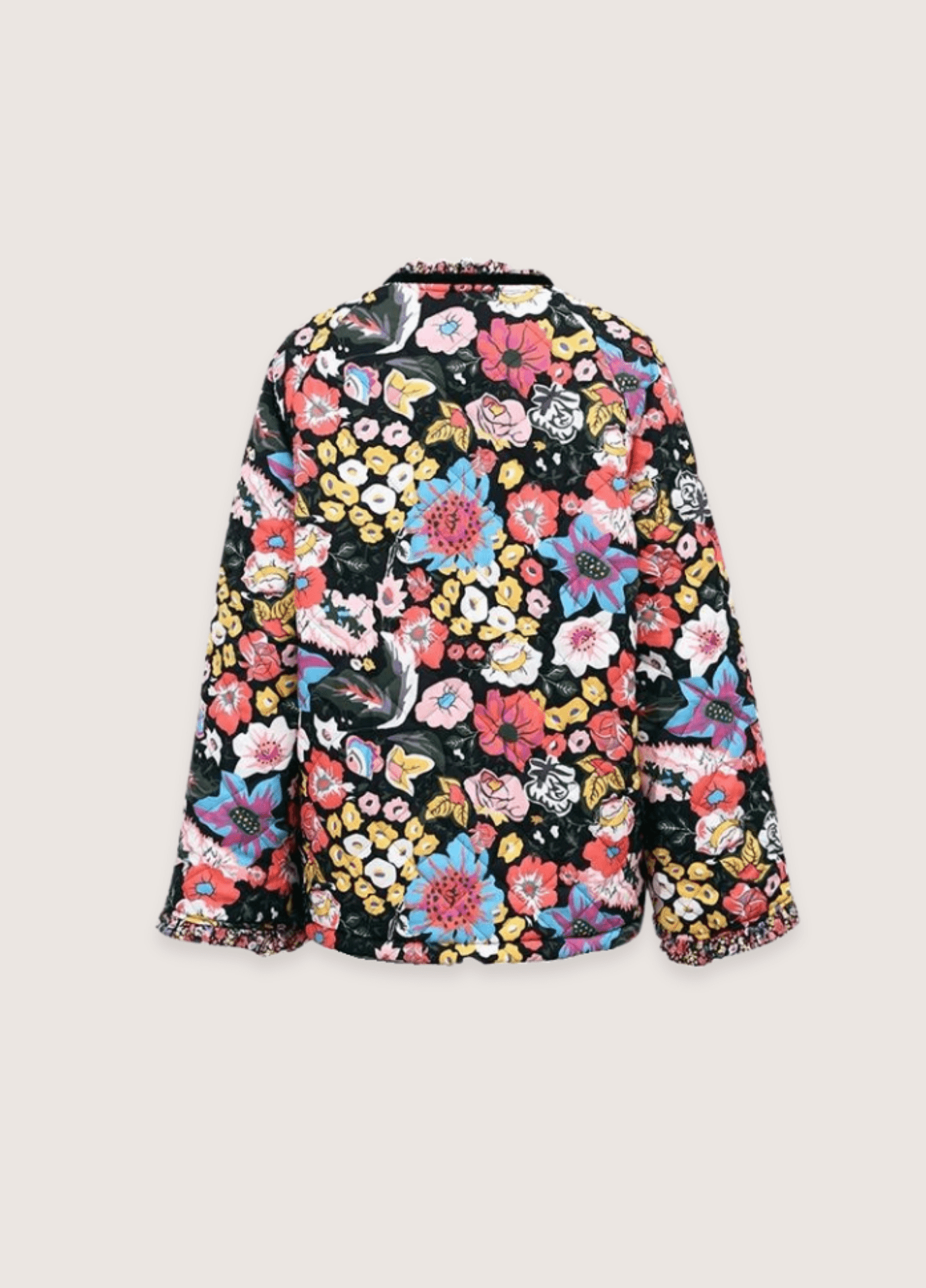 Veste kimono matelassée fleurie noire | Hanabira