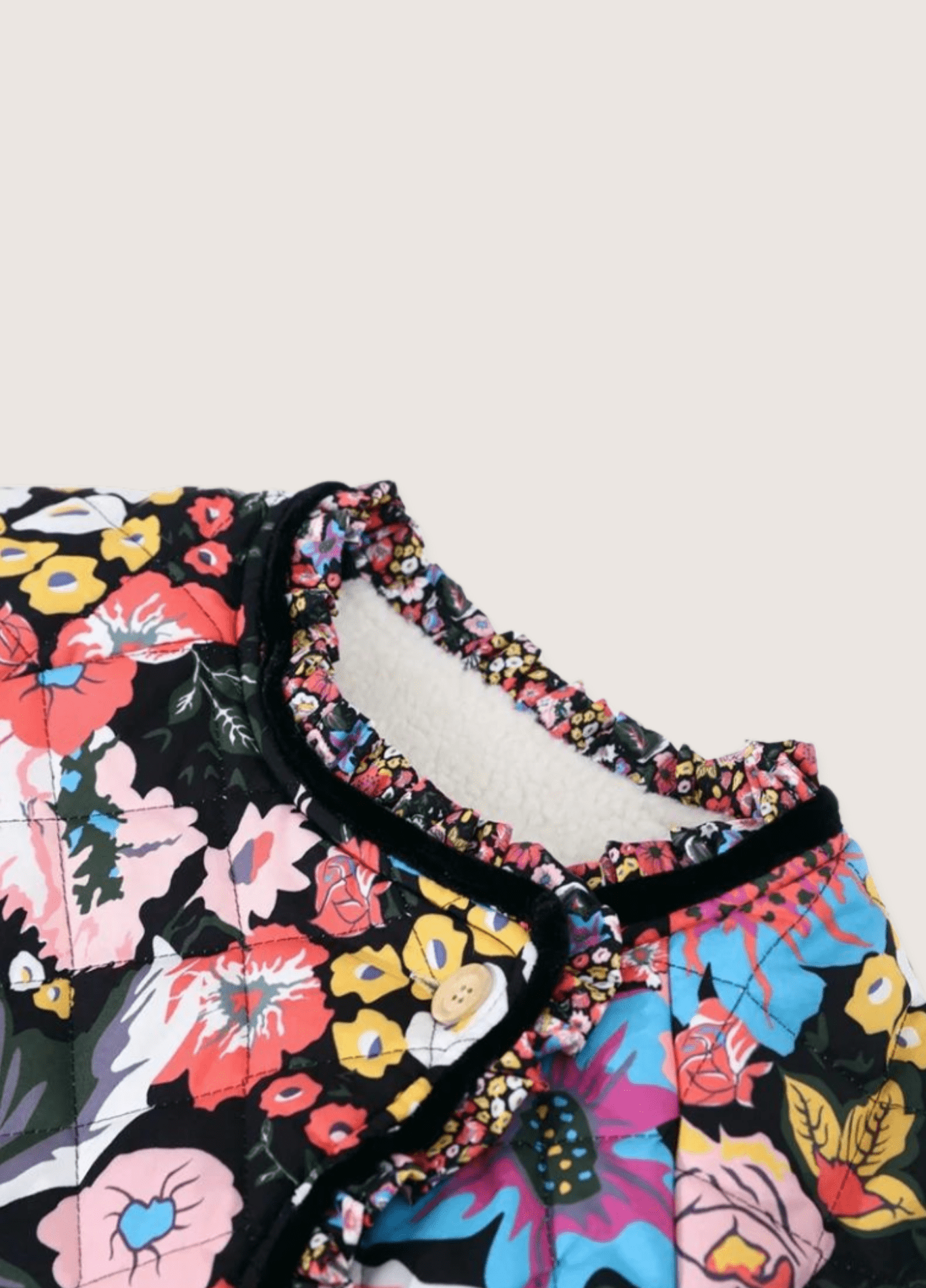 Veste kimono matelassée fleurie noire | Hanabira